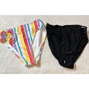 Lot of 2 Xhilaration Women's Bikini Bottoms Size Small High Cut Striped & Solid